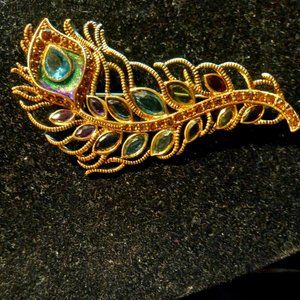 RARE MONET PEACOCK FEATHER STYLE GEMSTONE BROOCH BEAUTIFUL